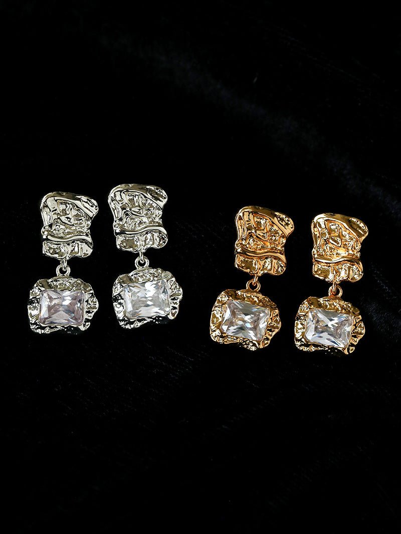 Lava Textured Square Cubic Zirconia Drop Earrings - floysun