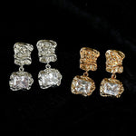 Lava Textured Square Cubic Zirconia Drop Earrings - floysun
