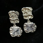 Lava Textured Square Cubic Zirconia Drop Earrings - floysun