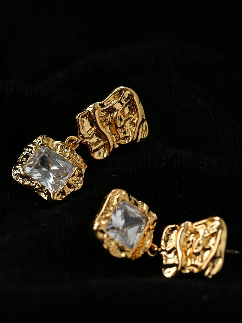 Lava Textured Square Cubic Zirconia Drop Earrings - floysun