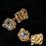 Lava Textured Square Cubic Zirconia Drop Earrings - floysun