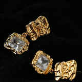Lava Textured Square Cubic Zirconia Drop Earrings - floysun