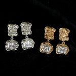 Lava Textured Square Cubic Zirconia Drop Earrings - floysun