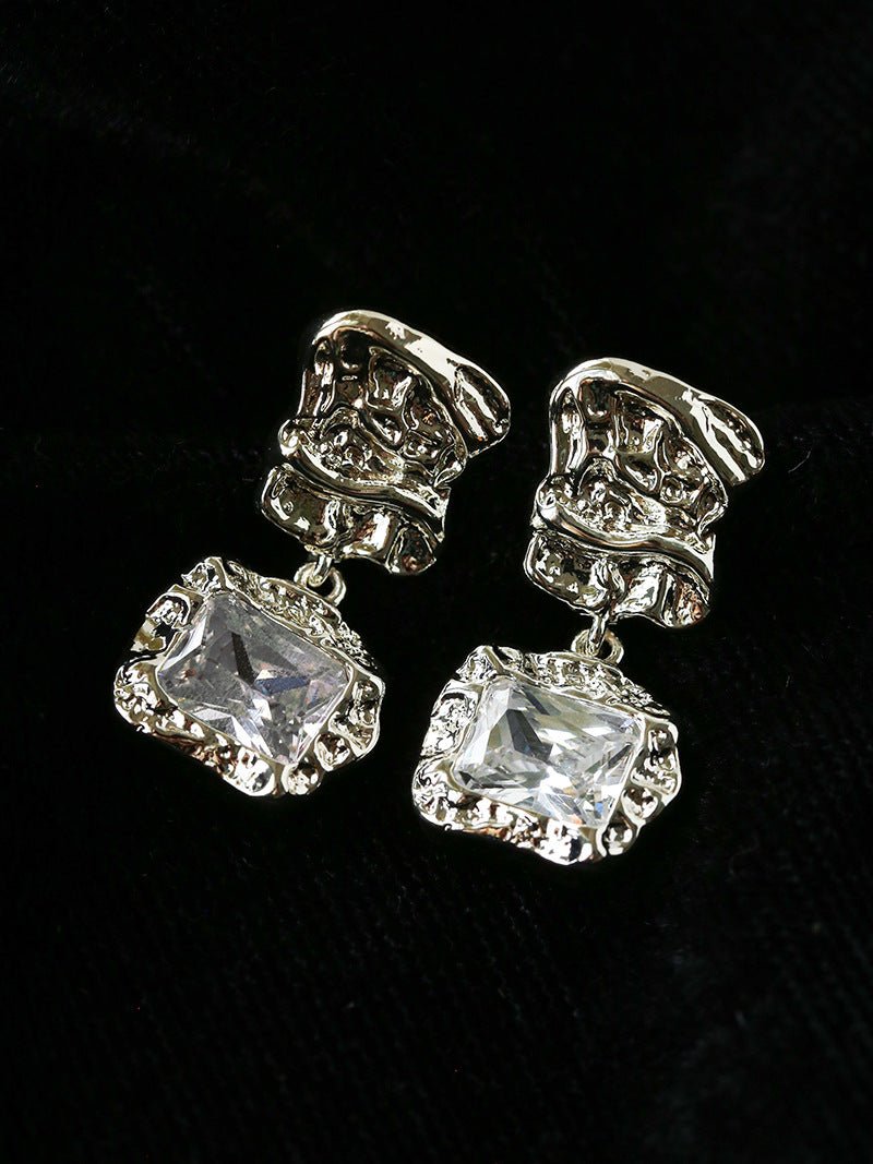 Lava Textured Square Cubic Zirconia Drop Earrings - floysun
