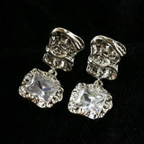 Lava Textured Square Cubic Zirconia Drop Earrings - floysun