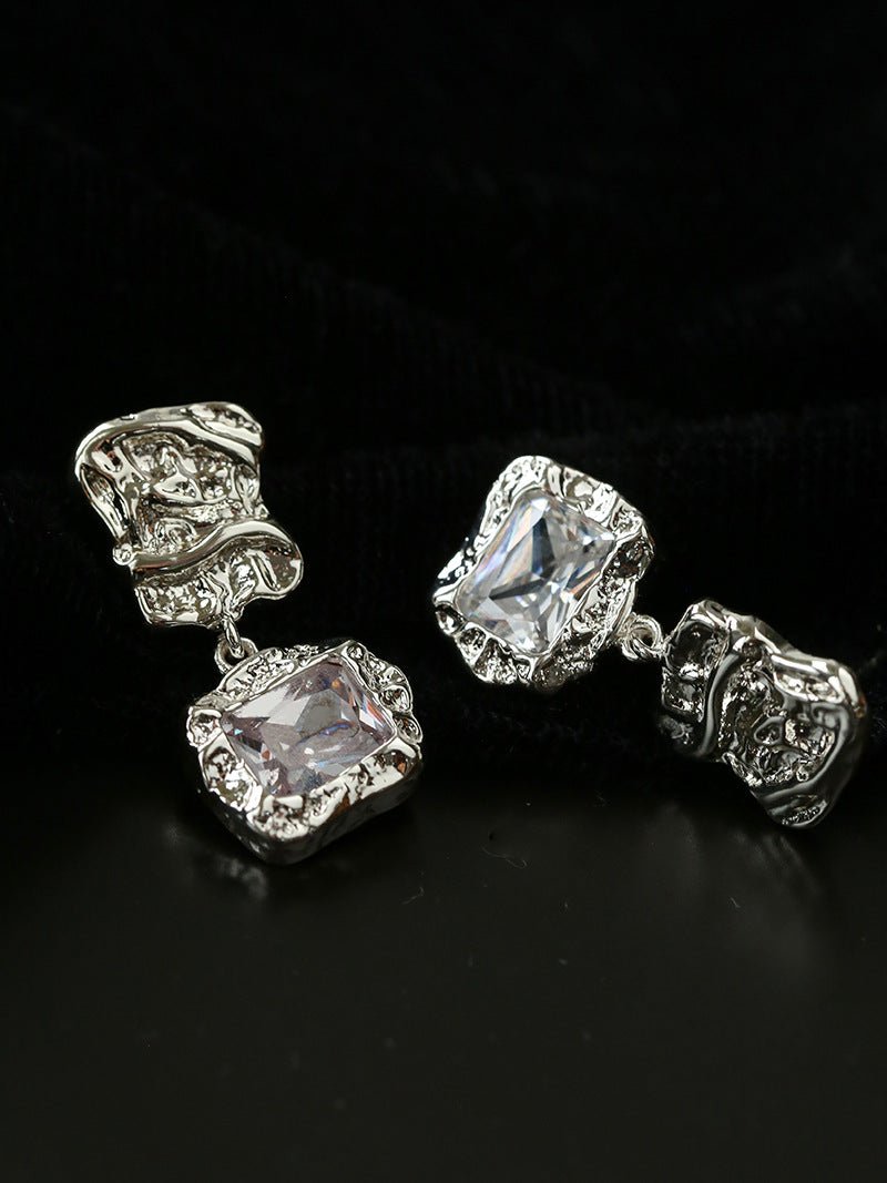 Lava Textured Square Cubic Zirconia Drop Earrings - floysun