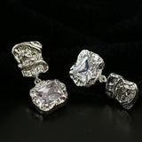 Lava Textured Square Cubic Zirconia Drop Earrings - floysun