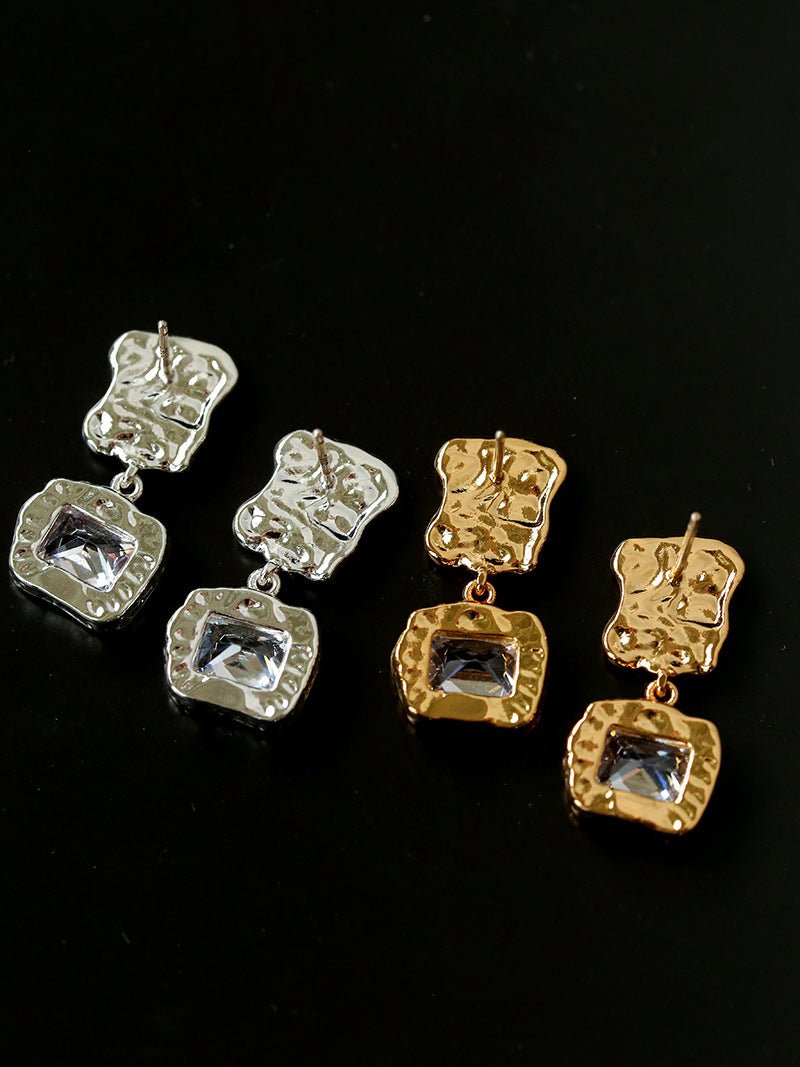 Lava Textured Square Cubic Zirconia Drop Earrings - floysun