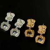 Lava Textured Square Cubic Zirconia Drop Earrings - floysun