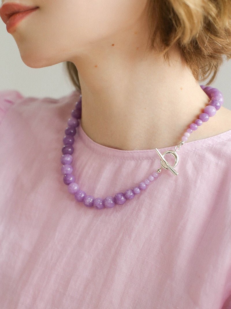 Lavender Grapevine Gemstone Beaded Necklace - floysun