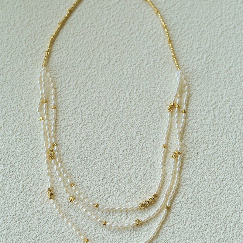 Layered Natural Rice Pearl Necklace - floysun