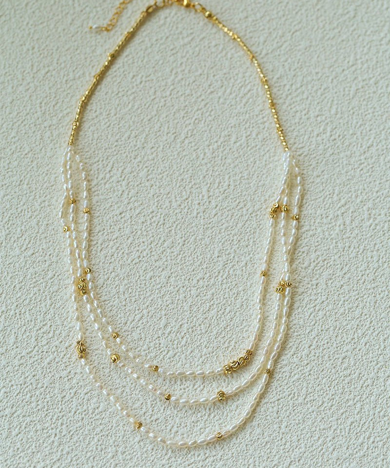 Layered Natural Rice Pearl Necklace - floysun