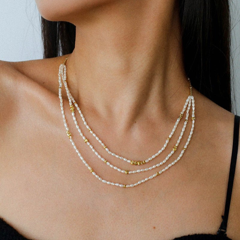Layered Natural Rice Pearl Necklace - floysun