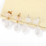 Layered Oval Clear Quartz Drop Earrings - floysun