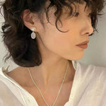 Layered Oval Clear Quartz Drop Earrings - floysun