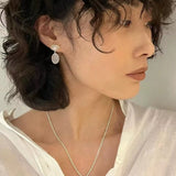 Layered Oval Clear Quartz Drop Earrings - floysun