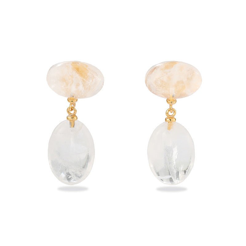 Layered Oval Clear Quartz Drop Earrings - floysun