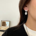 Layered Oval Clear Quartz Drop Earrings - floysun