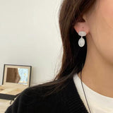 Layered Oval Clear Quartz Drop Earrings - floysun