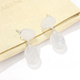 Layered Oval Clear Quartz Drop Earrings - floysun