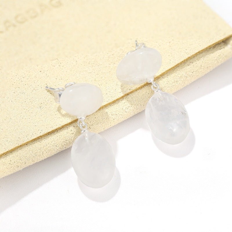 Layered Oval Clear Quartz Drop Earrings - floysun
