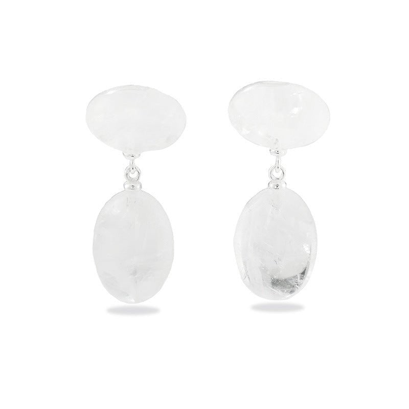 Layered Oval Clear Quartz Drop Earrings - floysun