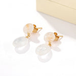 Layered Oval Clear Quartz Drop Earrings - floysun