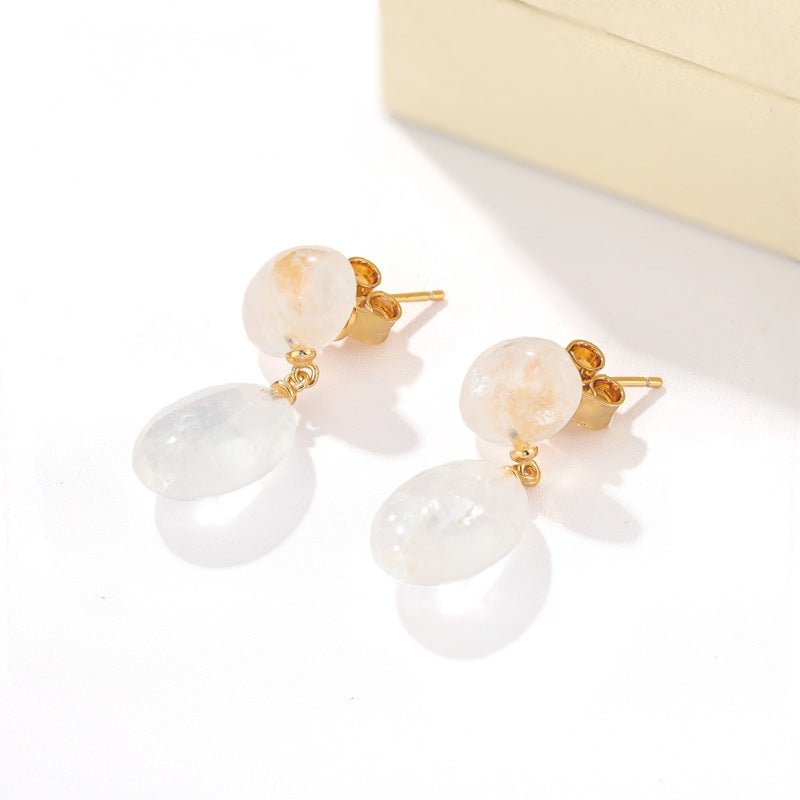 Layered Oval Clear Quartz Drop Earrings - floysun