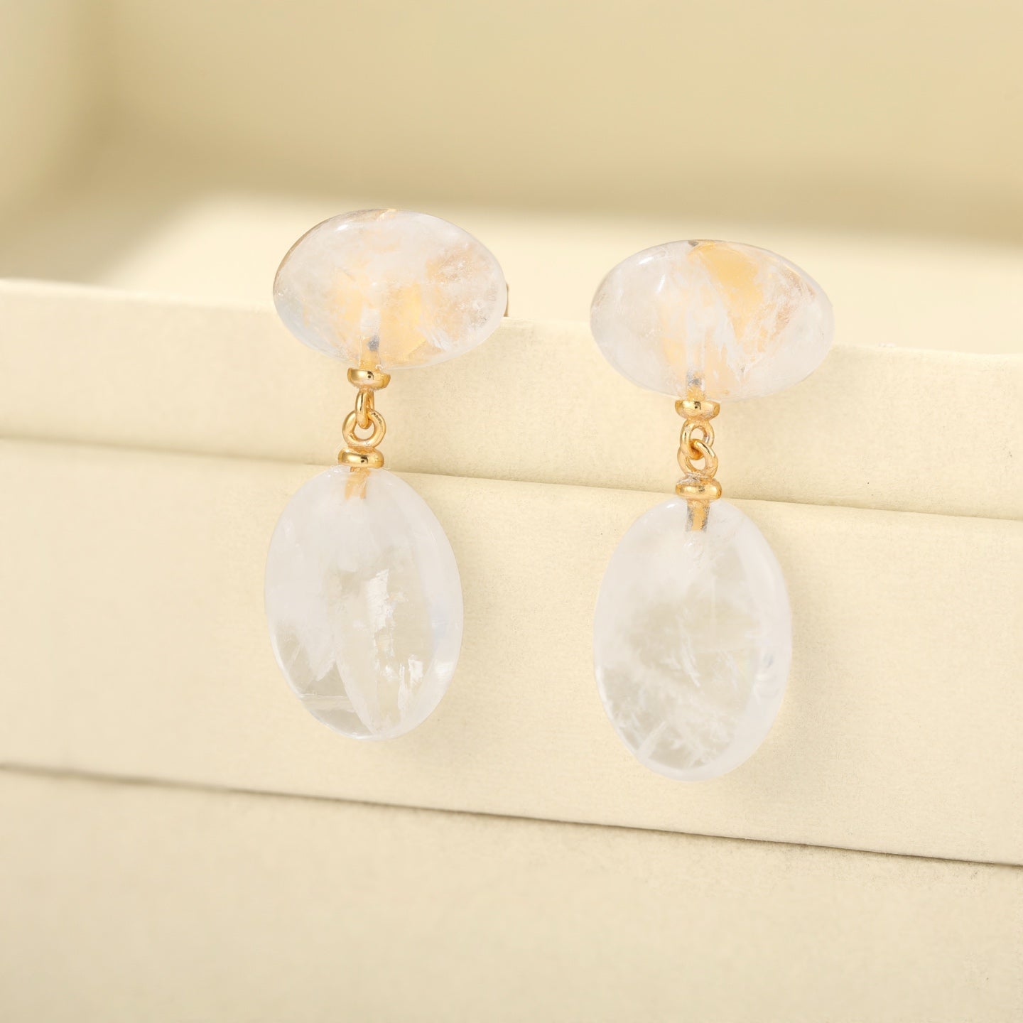 Layered Oval White Jade Drop Earrings - floysun