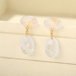 Layered Oval White Jade Drop Earrings - floysun