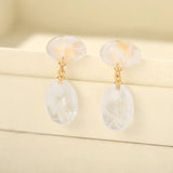 Layered Oval White Jade Drop Earrings - floysun
