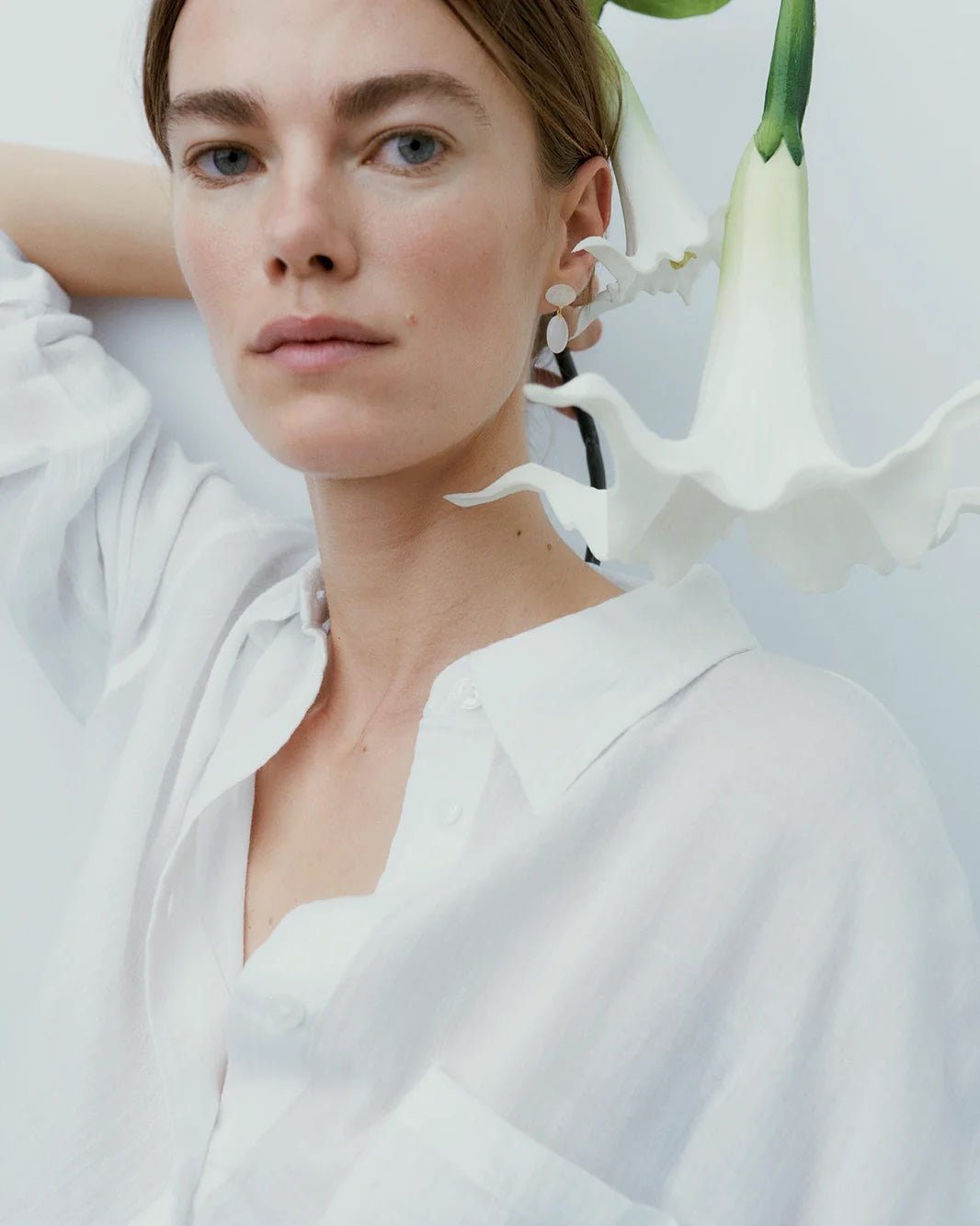 Layered Oval White Jade Drop Earrings - floysun