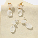 Layered Oval White Jade Drop Earrings - floysun