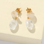 Layered Oval White Jade Drop Earrings - floysun