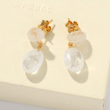 Layered Oval White Jade Drop Earrings - floysun