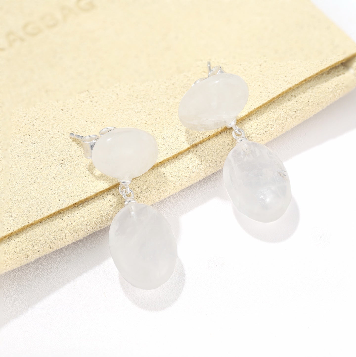 Layered Oval White Jade Drop Earrings - floysun