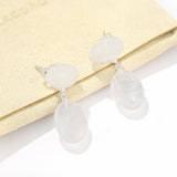 Layered Oval White Jade Drop Earrings - floysun