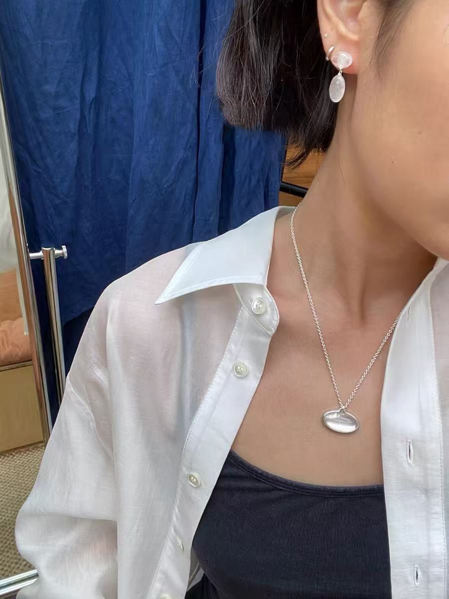 Layered Oval White Jade Drop Earrings - floysun