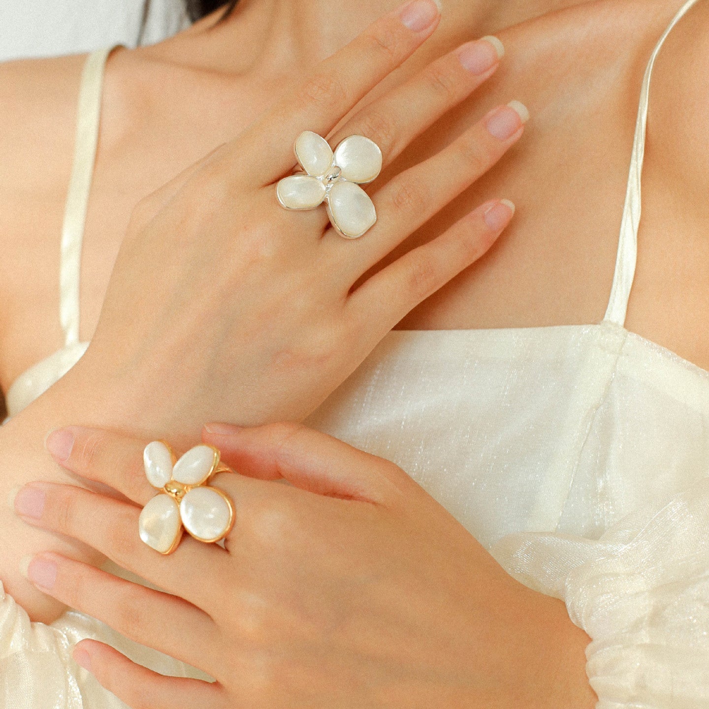 Lilac Blossom White & Gray Mother - of - Pearl Elegant Ring - floysun