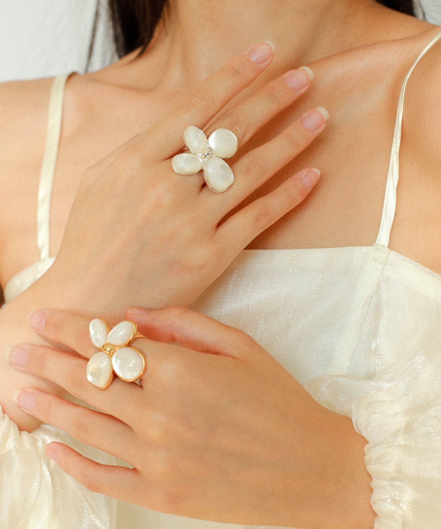 Lilac Blossom White & Gray Mother - of - Pearl Elegant Ring - floysun