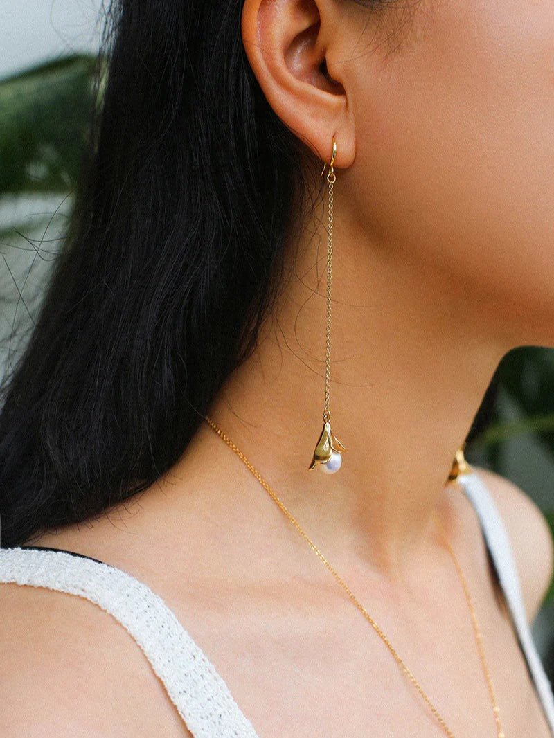 Lily of the Valley Pearl Threader Earrings - floysun