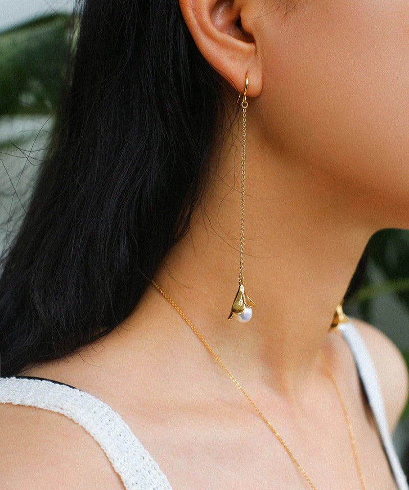 Lily of the Valley Pearl Threader Earrings - floysun