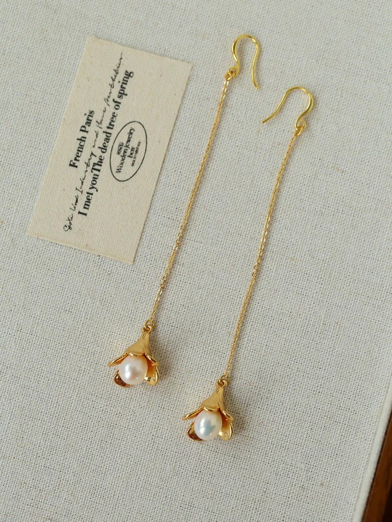 Lily of the Valley Pearl Threader Earrings - floysun
