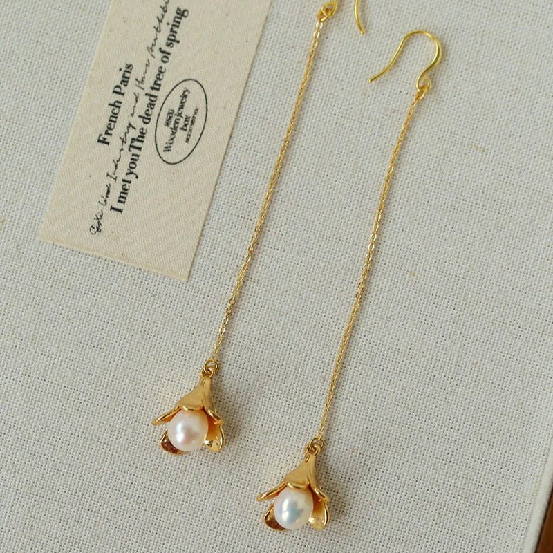 Lily of the Valley Pearl Threader Earrings - floysun