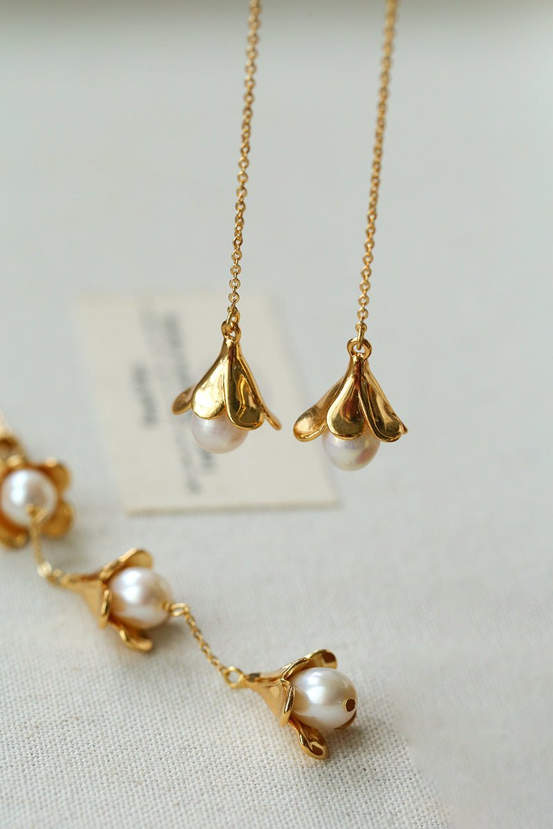 Lily of the Valley Pearl Threader Earrings - floysun