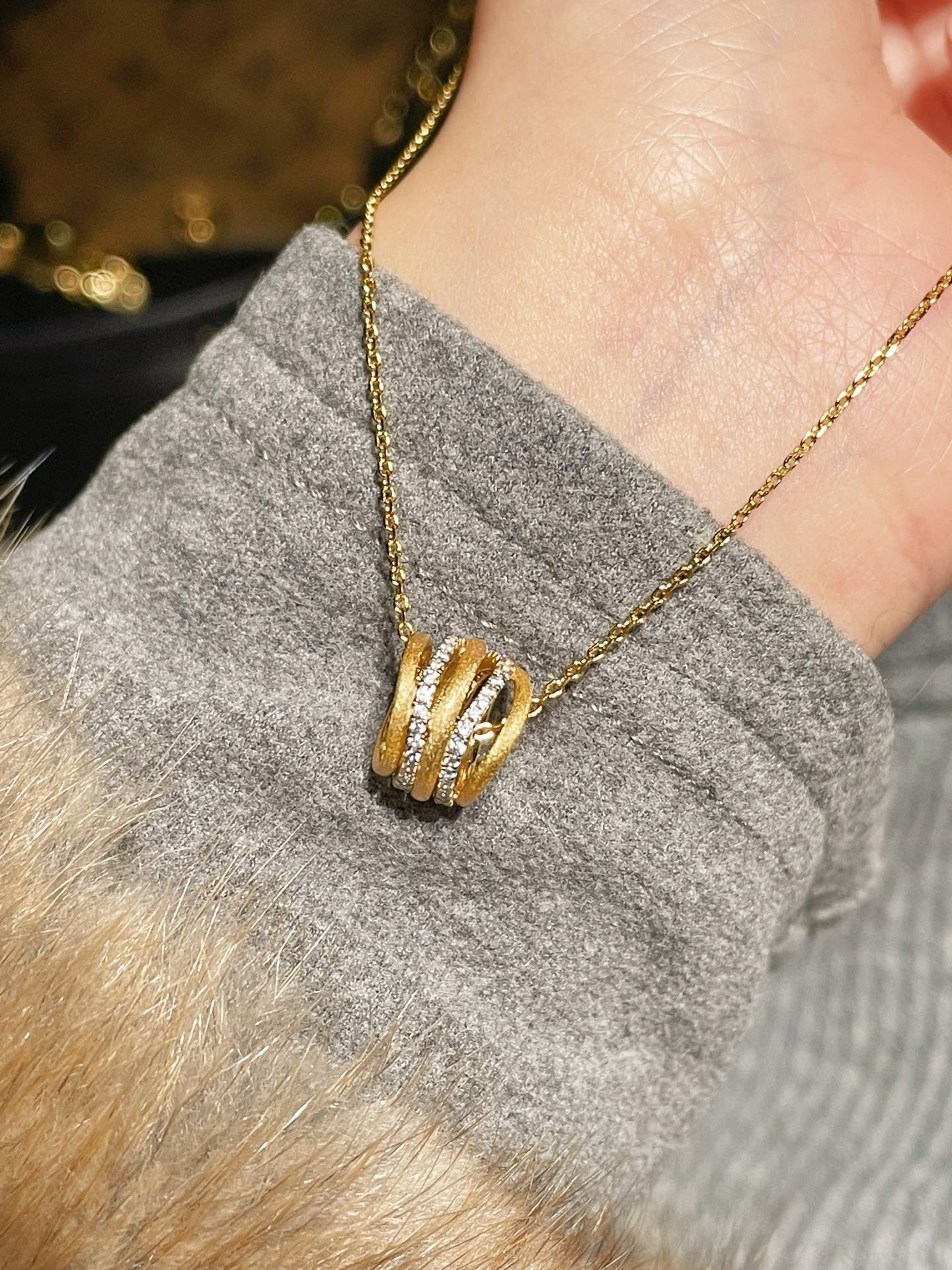 LinAura Pavé Pendant Necklace – Brushed Linear Charm - floysun