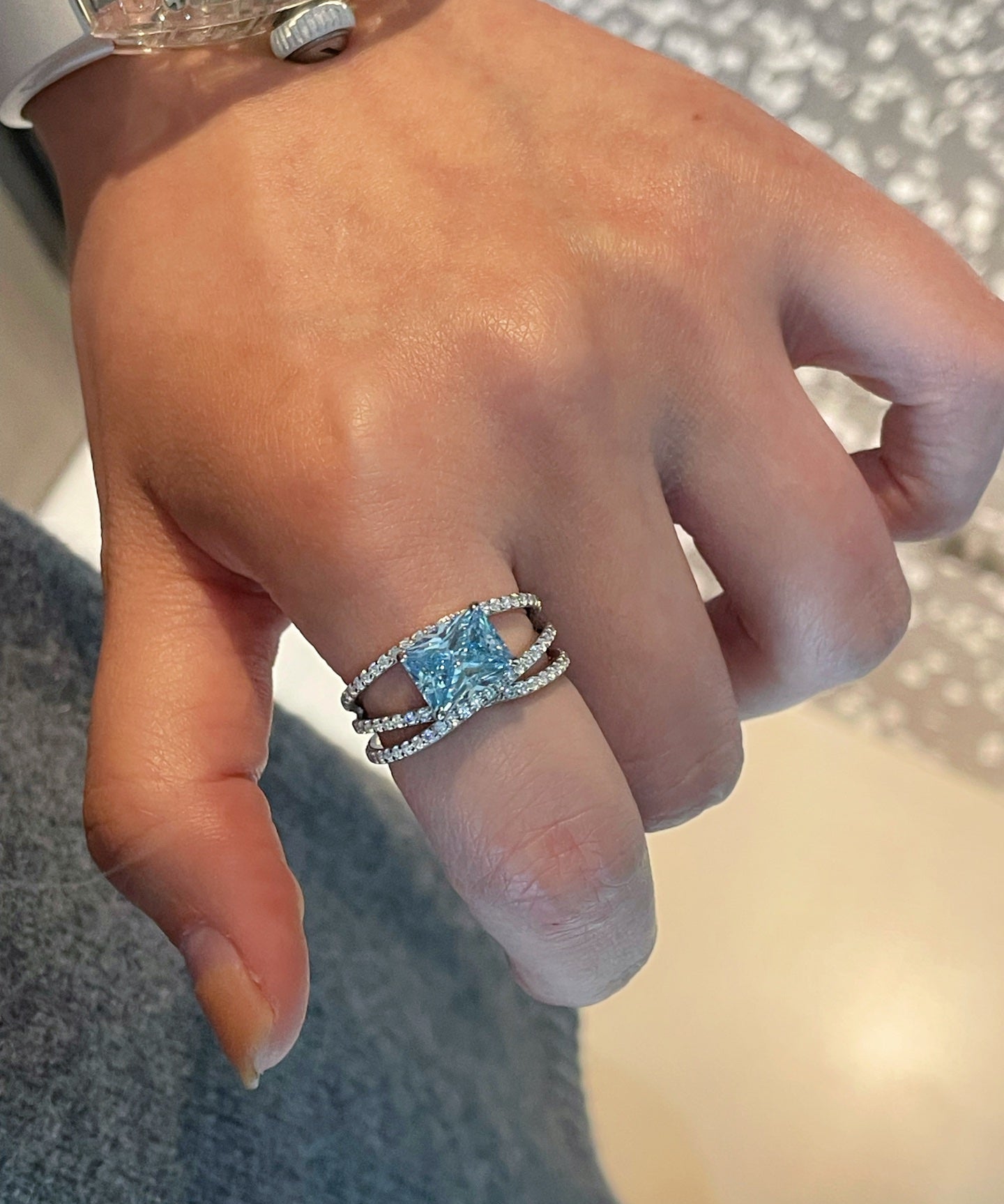 Linear Design Aquamarine Ring - floysun