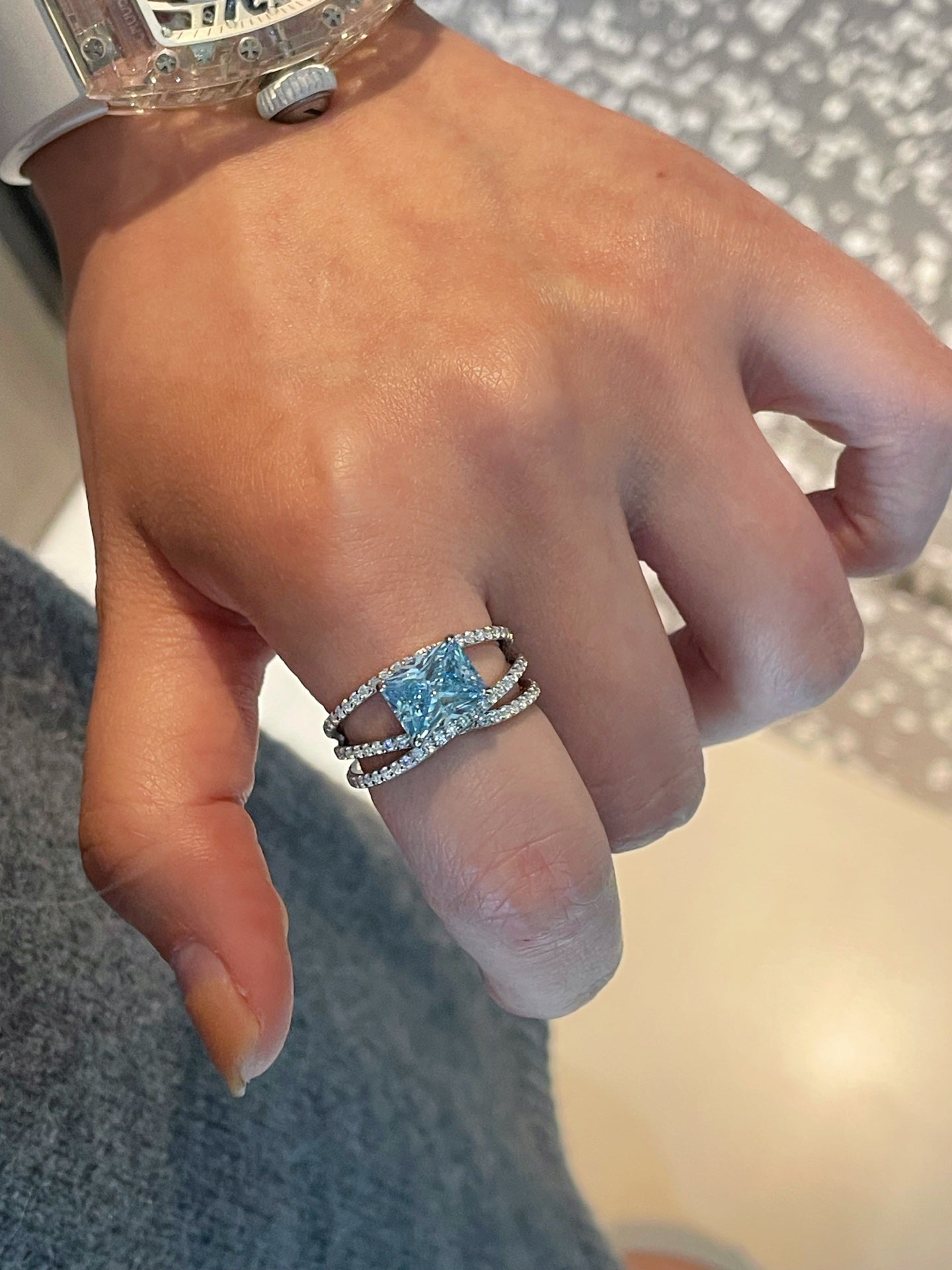 Linear Design Aquamarine Ring - floysun