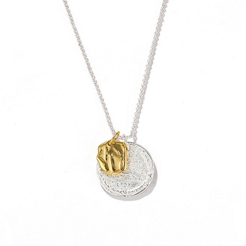 Lion Coin & Molten Charm Necklace | Vintage Two-Tone Pendant Necklace - floysun