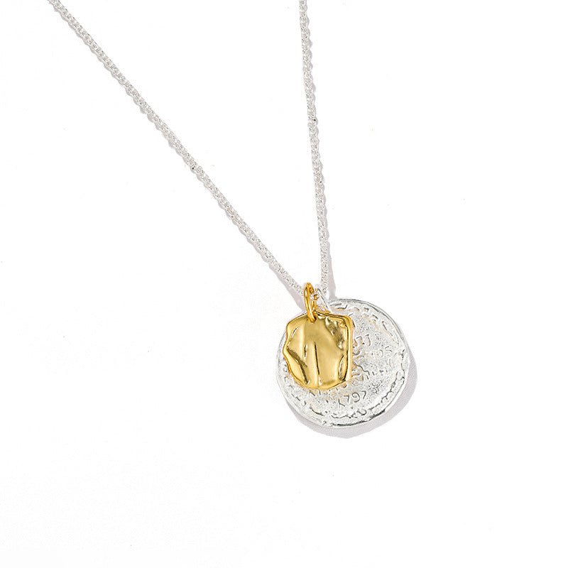 Lion Coin & Molten Charm Necklace | Vintage Two-Tone Pendant Necklace - floysun
